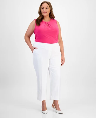 Kasper Plus Textured Elastic-Back Side-Slit Pants
