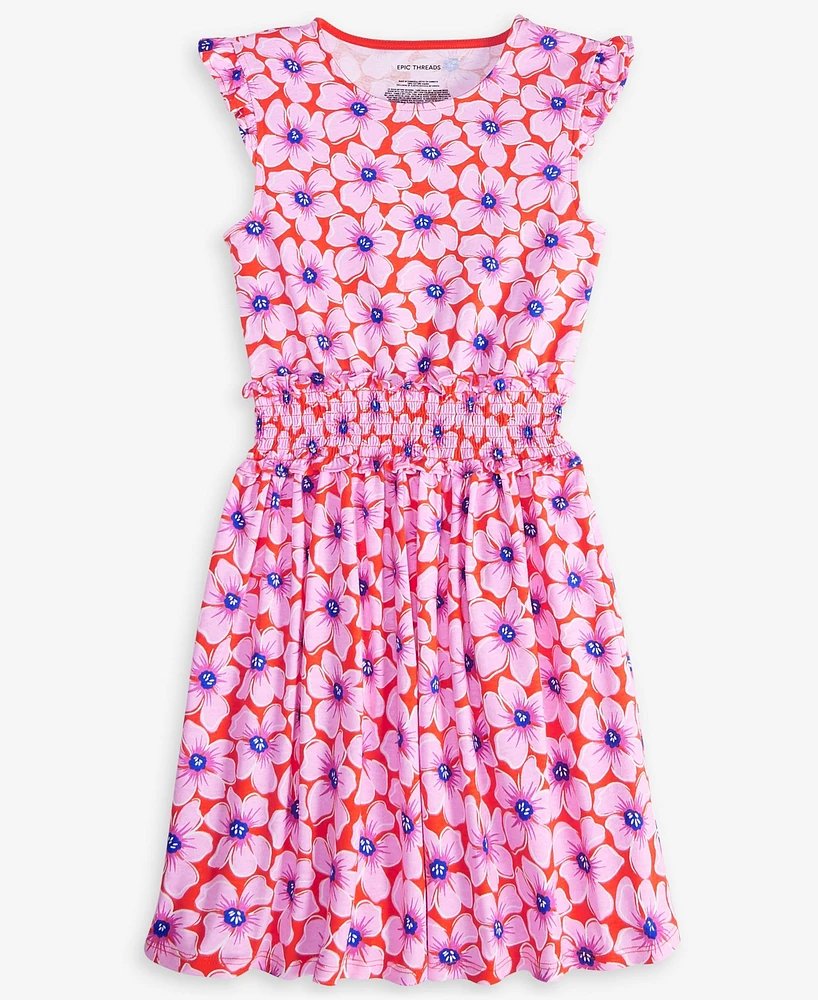 Big Girl Floral Smocked Jersey Cotton Dress, Exclusively at Macy's