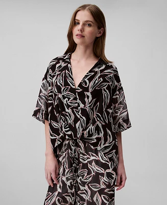 Calvin Klein Women's Printed V-Neck Faux-Wrap Blouse