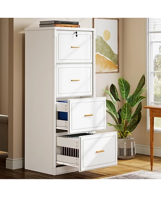 Tribesigns 4-Drawer File Cabinet, Vertical Filing Cabinet with Lock, Wood Storage Cabinet for Home Office,Locable File Cabinet for A4/F4/Letter/Legal