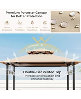 3-Piece Patio Bar Set Grill Gazebo & 2 Bar Stools with Tempered Glass Bar Table