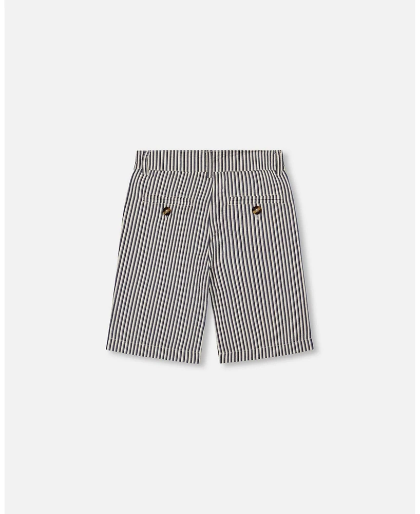 Deux par Big Boys Slant Pocket Bermuda Shorts Navy Blue Striped