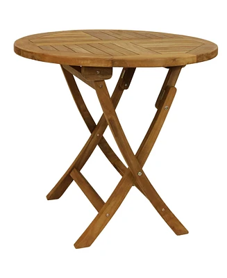 Outdoor Solid Teak Wood with Light Stained Finish Round Patio Dining Table - 32" - Light Brown
