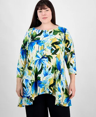 Jm Collection Plus Printed High-Low Swing Top