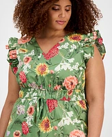 Anne Klein Plus Size Printed Drawstring-Waist Midi Dress