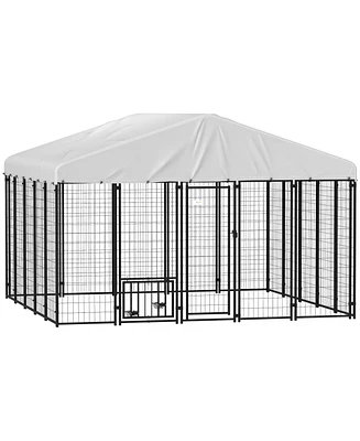 PawHut Outdoor Dog Kennel with Rotating & Adjustable Bowls