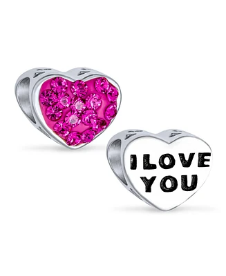 Bling Jewelry I Love You Princess Pink Crystal Bead Charm Heart Sterling Silver Bracelet