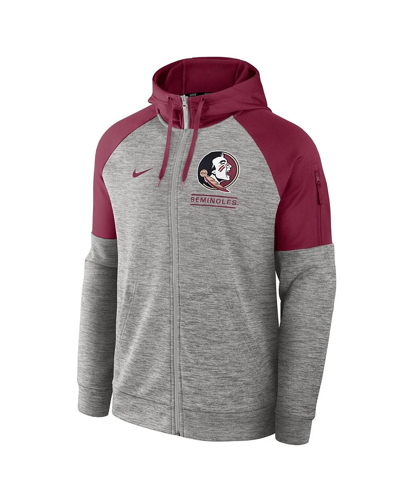 Nike Men's Heather Gray Florida State Seminoles Fitness Raglan Performance Full-Zip Hoodie