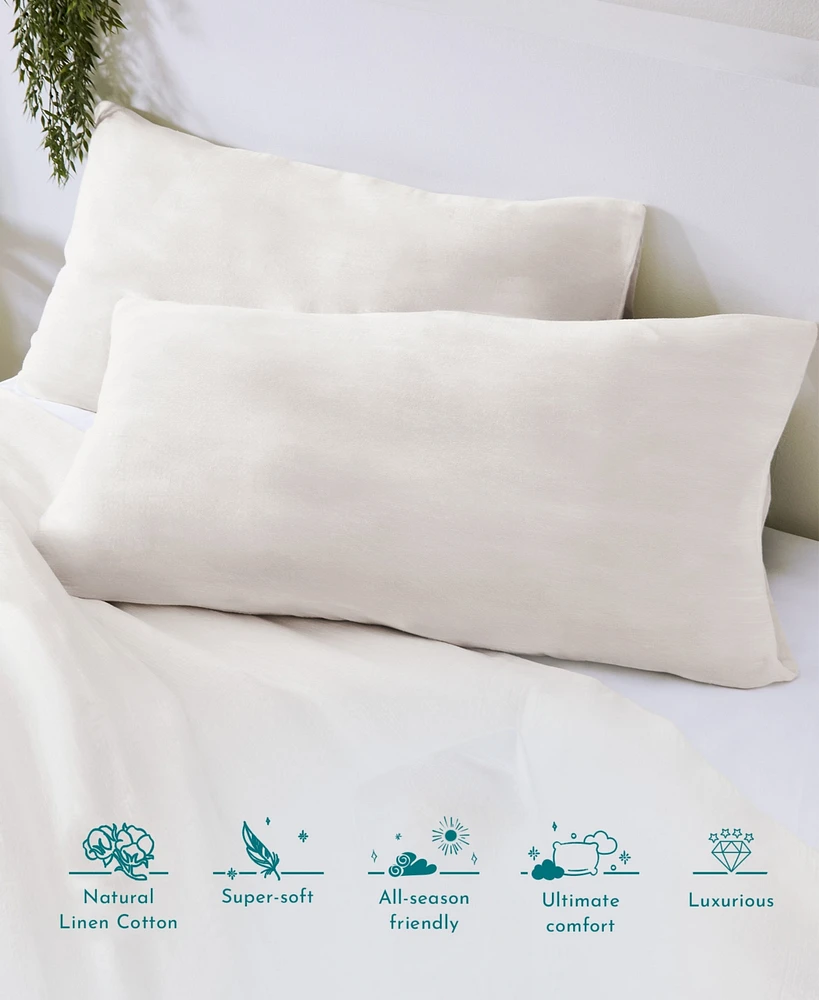 Natural Linen Look Slub 3-Piece Duvet Cover Set, Luxurious Linen Cotton Blend Comforter Cover with 2 Pillow Shams Featuring Envelope Closures, Corner