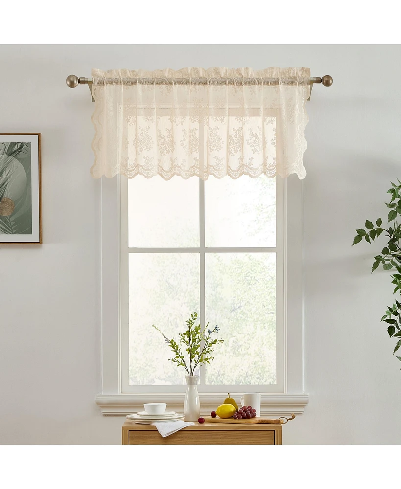 Hlc.me Jolene Floral Rod Pocket Lace Semi Sheer Voile Short Valance for Small