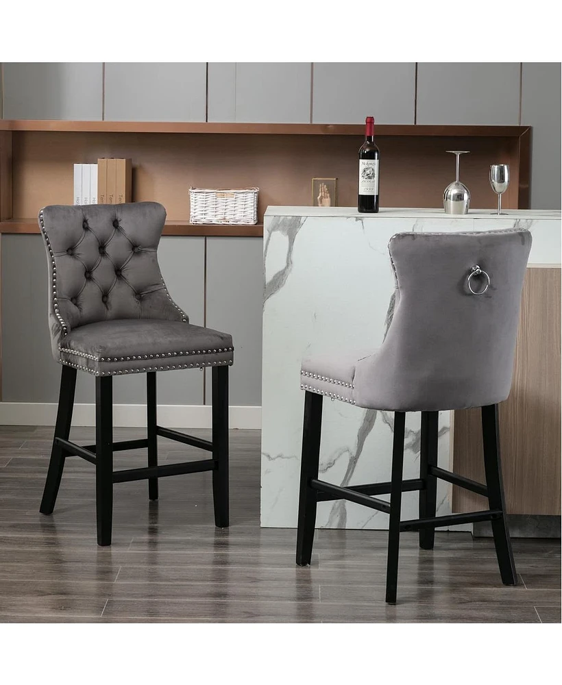 Velvet Bar Stools Set of 2, Button Tufted Upholstered Counter Height Chairs-The Pop Home