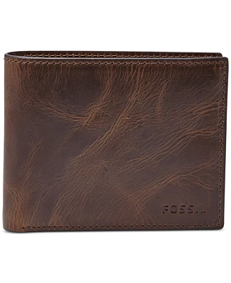 Fossil Men's Leather Wallet Derrick Rfid-Blocking Bifold with Flip Id