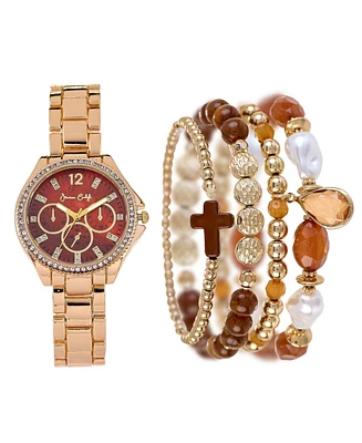 Jessica Carlyle Women's Shiny Gold Tone Metal Alloy Analog Watch, 34mm