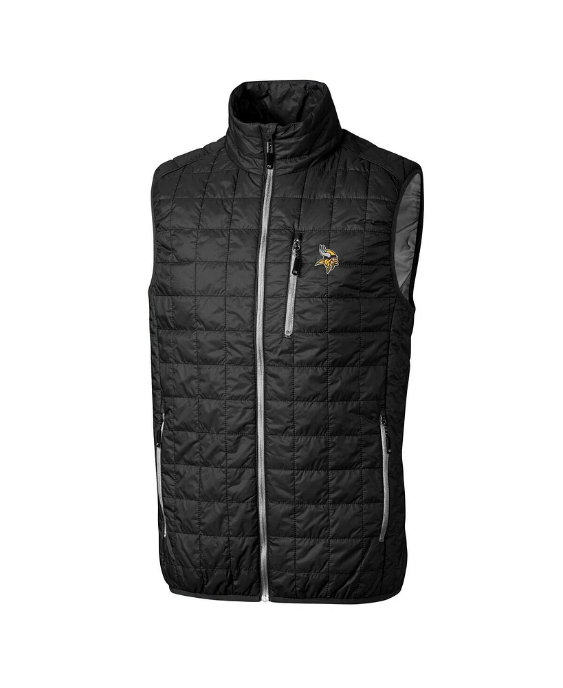 Cutter & Buck Men's Black Minnesota Vikings Rainier PrimaLoft Eco Insulated Full-Zip Puffer Vest