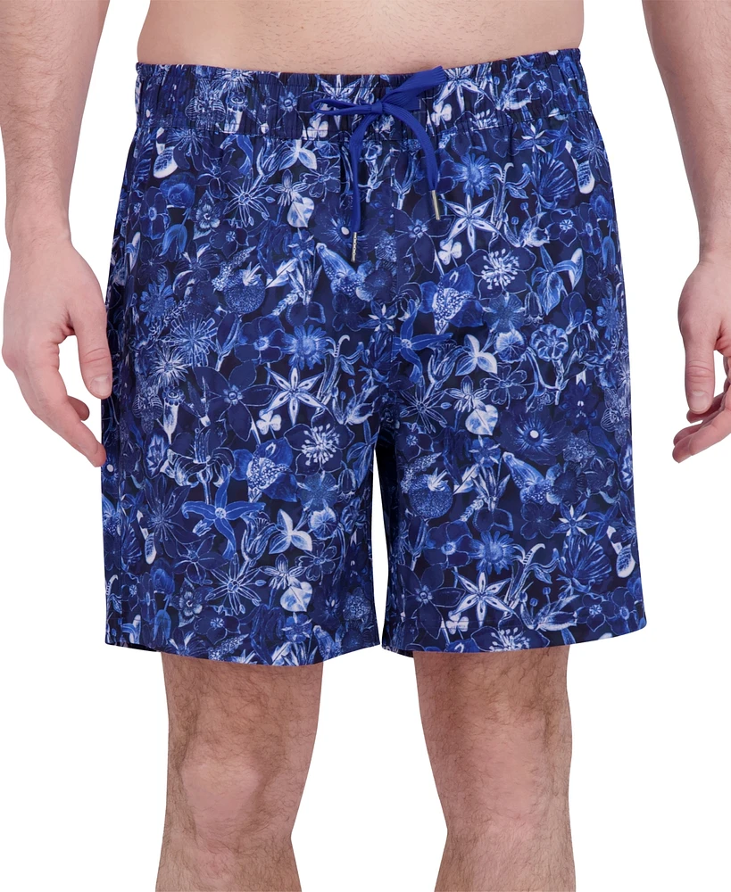 Robert Graham Men's Drew Floral Print Drawstring 7" Swim Trunks