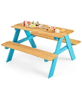 Kids Picnic Table Set Children Outdoor Wooden Table with Bench Seats Backyard