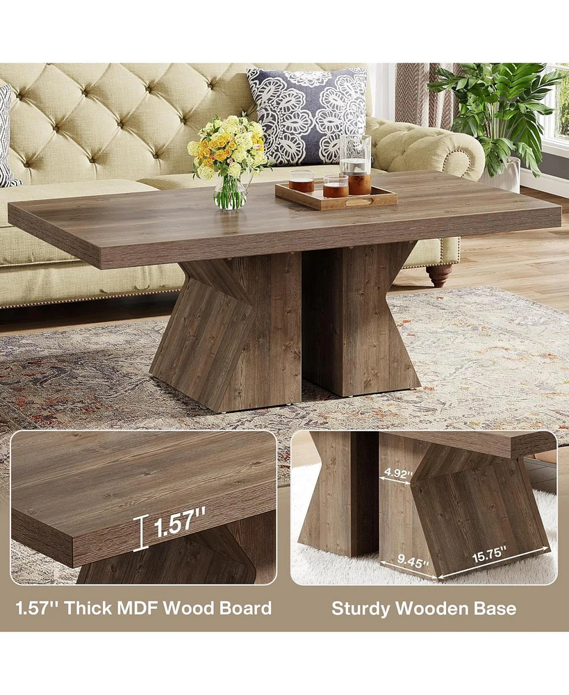 Tribesigns Wood Coffee Table, 47-Inch Rectangular Center Table with Thick Wooden Base