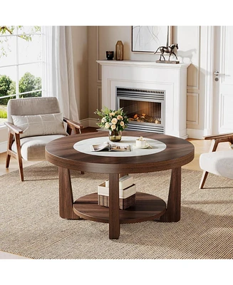 Tribesigns Coffee Table, 2-Tier Round Coffee Table with Heavy-Duty Wood Tabletop for Living Room