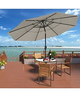 10 Ft Patio Umbrella with Solar Lights 3-Tier Outdoor Table Market Pool Umbrellas for Patio, Red