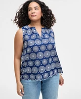 On 34th Trendy Plus Size Cotton Eyelet Split-Neck Tank, Exclusively at Macy's