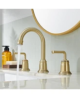 2-Handle Bathroom Sink Faucet with Drain Assembly lavatory Faucet with Pop Up Drain and cUPC Faucet Supply Hoses, Brushed Gold