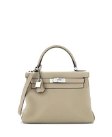 Pre-Owned HERMES Kelly 28 Handbag Brown Clemence with Palladium Hardware