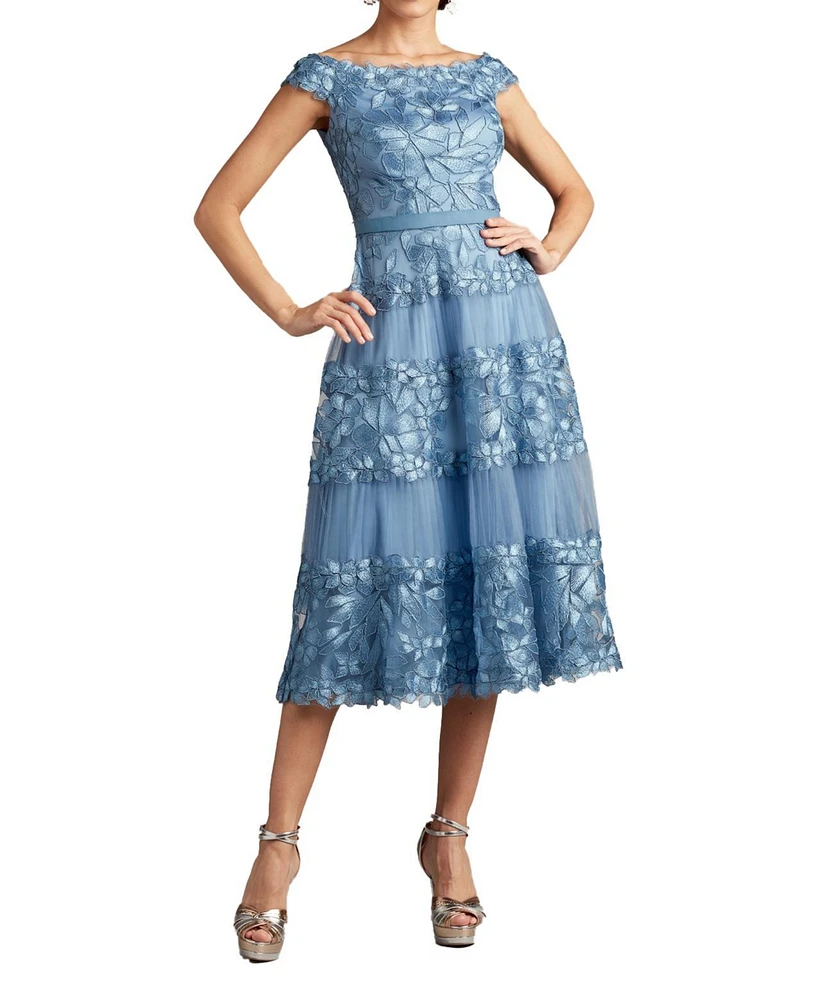 Tadashi Shoji Women's Adriane Floral Embroidered Tea-Length Dress