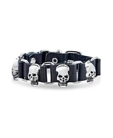 Bling Jewelry Biker Chain Link Bracelet Skull Heads Black Leather Studded Cuff s