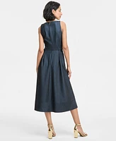 Karl Lagerfeld Paris Women's Jewel-neck Belted Sleeveless Dress