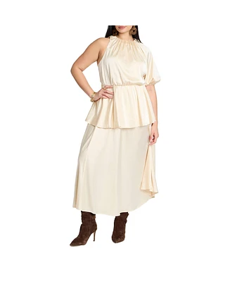 Eloquii Women's One Sleeve Satin Maxi Dress