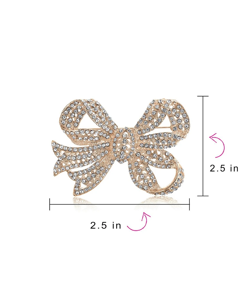 Bling Jewelry Victorian Style Royal Style Crystal Pave Filigree Ribbon Brooch Pin Silver Plated