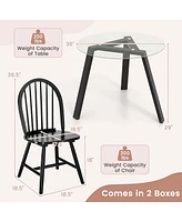 3 Pcs Dining Set for 2 Round Table with 2 Chairs Solid Rubber Wood Frame Modern