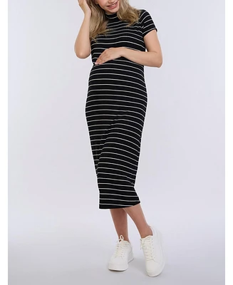 Motherhood Maternity Mock Neck Short Sleeve Ribbed Midi Dress