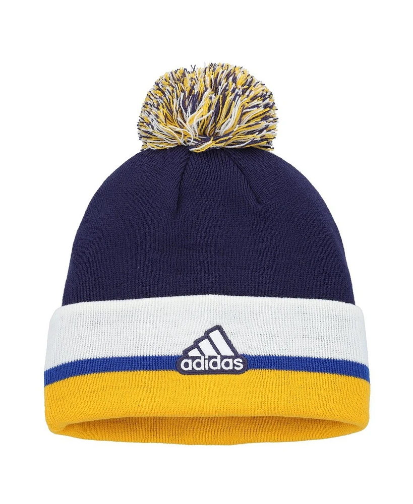 Adidas Men's Navy St. Louis Blues Team Stripe Cuffed with Pom Knit Hat