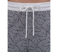 Dkny Men's Euro Black & White Bandana Print Performance 5" Volley Shorts
