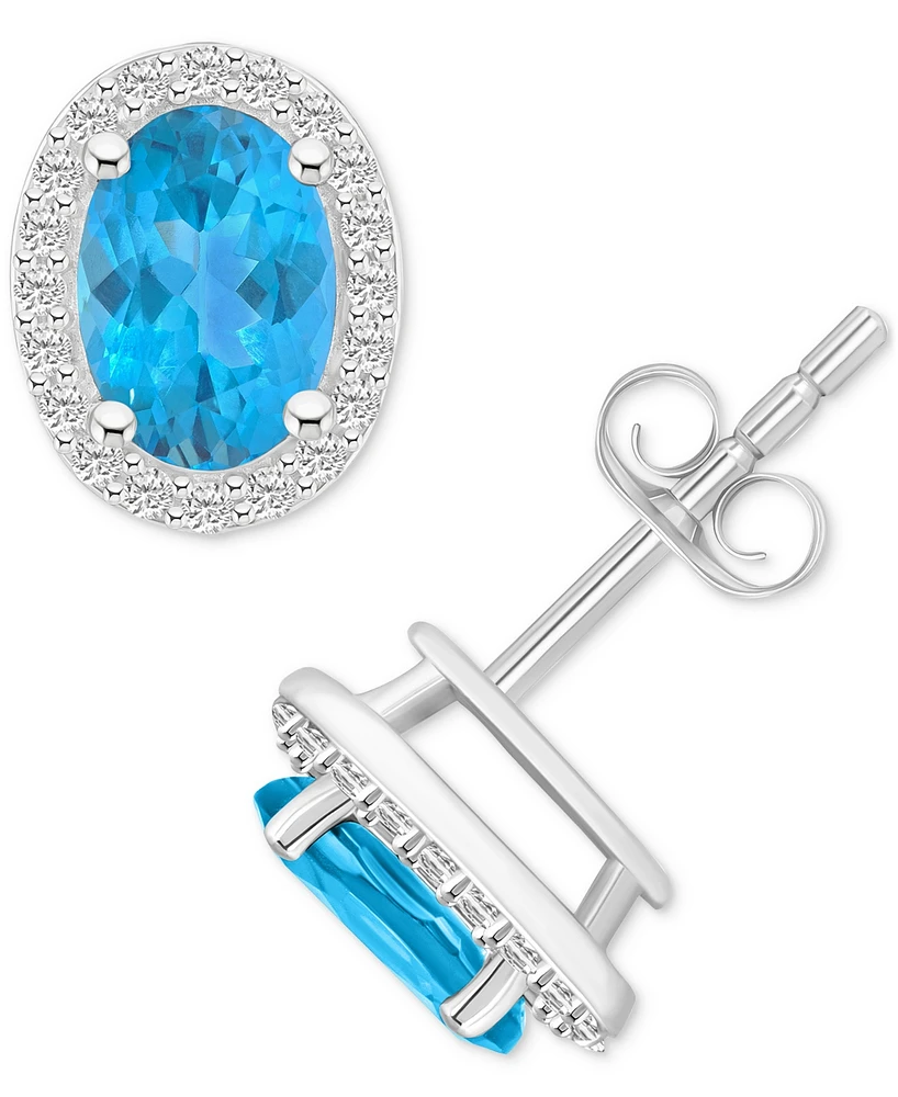 Blue Topaz (2 ct. t.w.) & Created White Sapphire (1/5 Stud Earrings 10k Gold