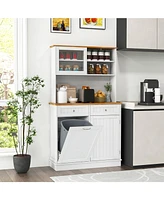Double Tilt Out Trash Cabinet with Hutch and Rubber Wood Countertop