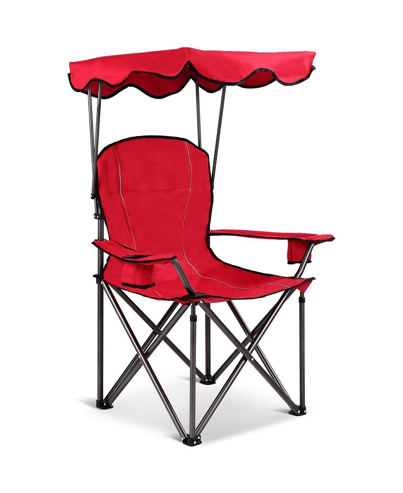 Portable Folding Beach Canopy Chair with Cup Holders