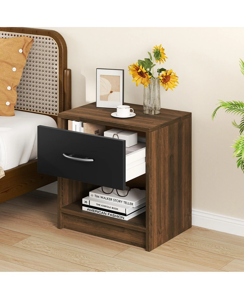 Nightstand with Drawer and Open Shelf for Bedside Storage Bedroom or Guest Room