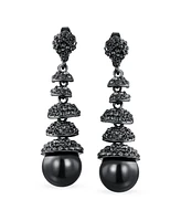 Bling Jewelry Crystal Disc Ball Dangle Simulated Pearl Earrings Formal Holiday Party Black Teardrop