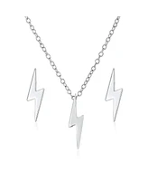 Bling Jewelry Minimalist Lightning Bolt Pendant Necklace and Stud Earrings Set Sterling Silver