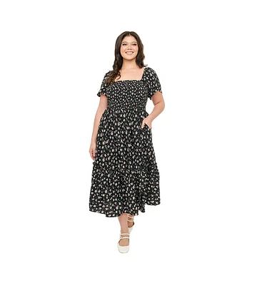 Unique Vintage Plus Smocked Bodice Midi Dress