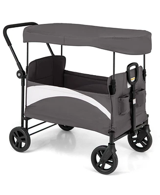 2-Seat Stroller Wagon with Adjustable Canopy and Handles Comfortable and Convenient for Toddlers
