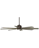 60" Defender Farmhouse Rustic Indoor Outdoor Ceiling Fan 8 Blade Led Light Remote Control Oil Rubbed Bronze Finish Brown Oak Finish Blades Bedroo