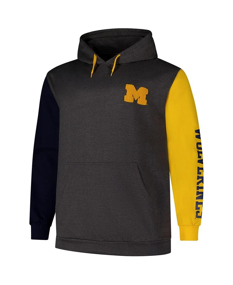 Fanatics Men's Charcoal Michigan Wolverines Big Tall Contrast Sleeves Pullover Hoodie