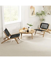 Indoor Outdoor Teak Wooden Chair with Handwoven Cordage Seat and Backrest