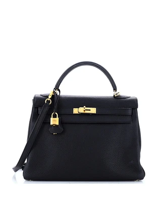 Pre-Owned Hermes Kelly 32 Handbag Clemence with Gold Hardware
