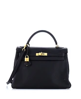 Pre-Owned Hermes Kelly 32 Handbag Clemence with Gold Hardware