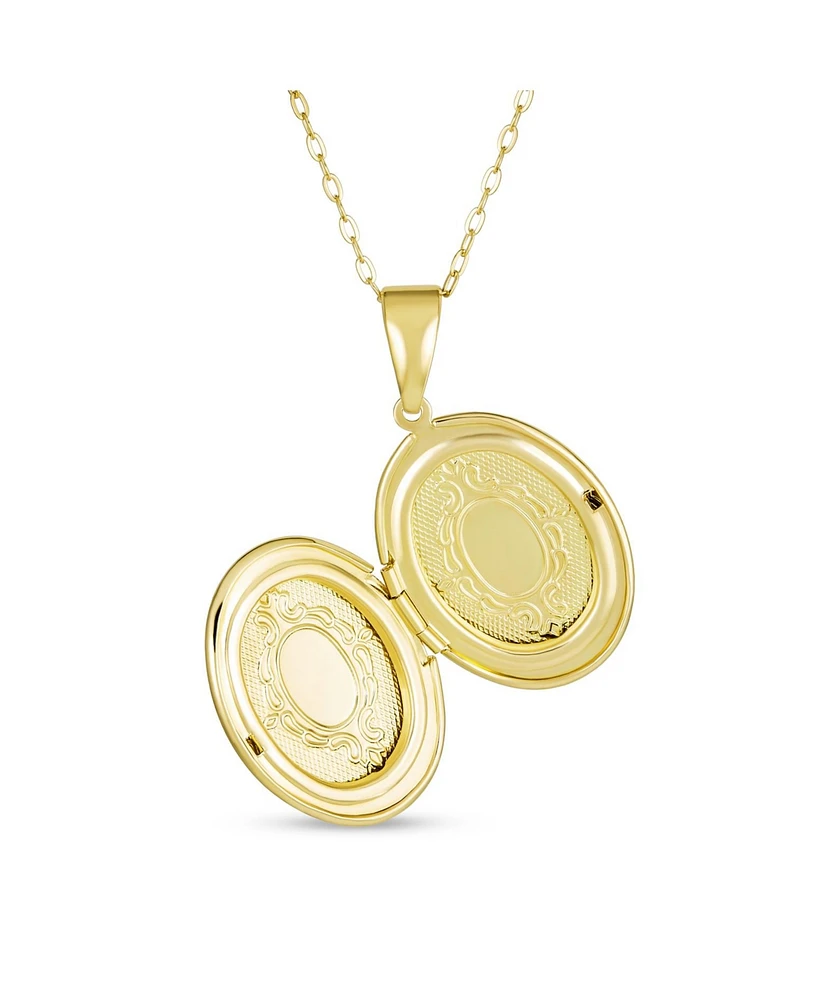 Bling Jewelry Antique Style Oval Locket Necklace Etched Leaf Scroll Gold Plated