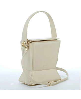 Susu Cream Leather Bucket Bag Off White Unique Leather Crossbody Purse Women's Handbag